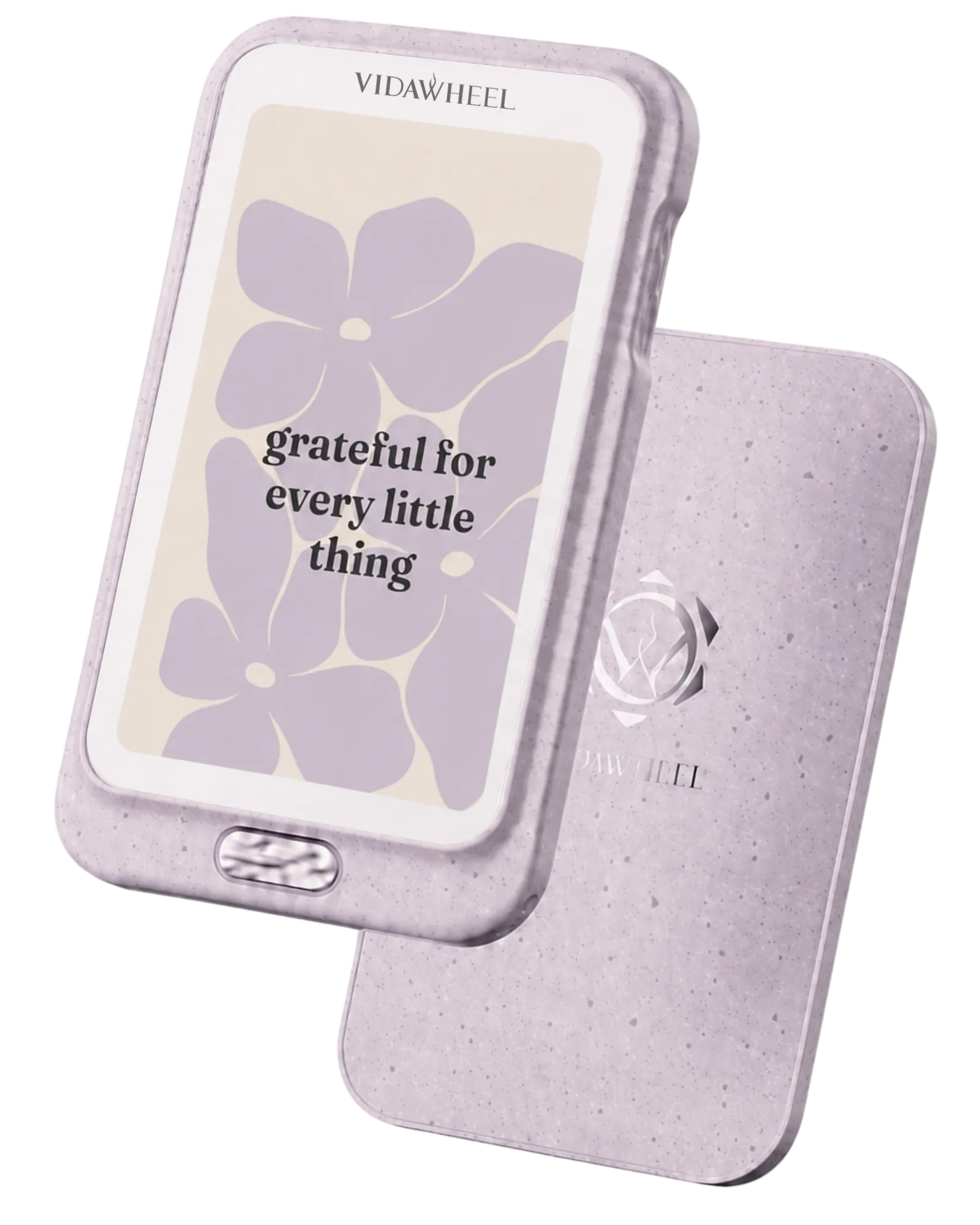 The VidaSnap device in Lavender Mist, displaying the affirmation 'You are enough, just as you are.'