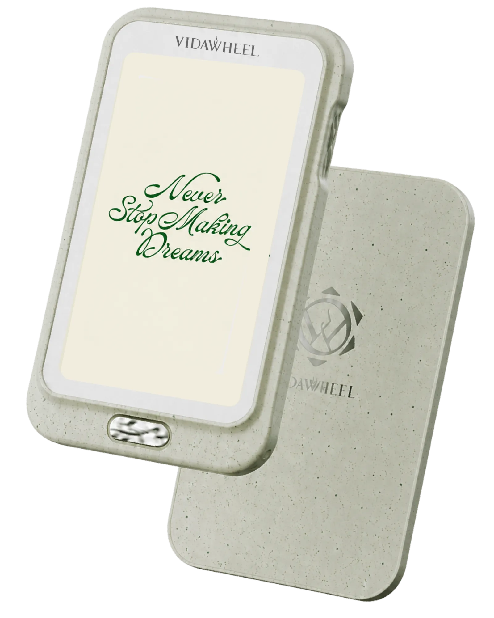 The VidaSnap device in Sage Moss, displaying the affirmation 'You are enough, just as you are.'