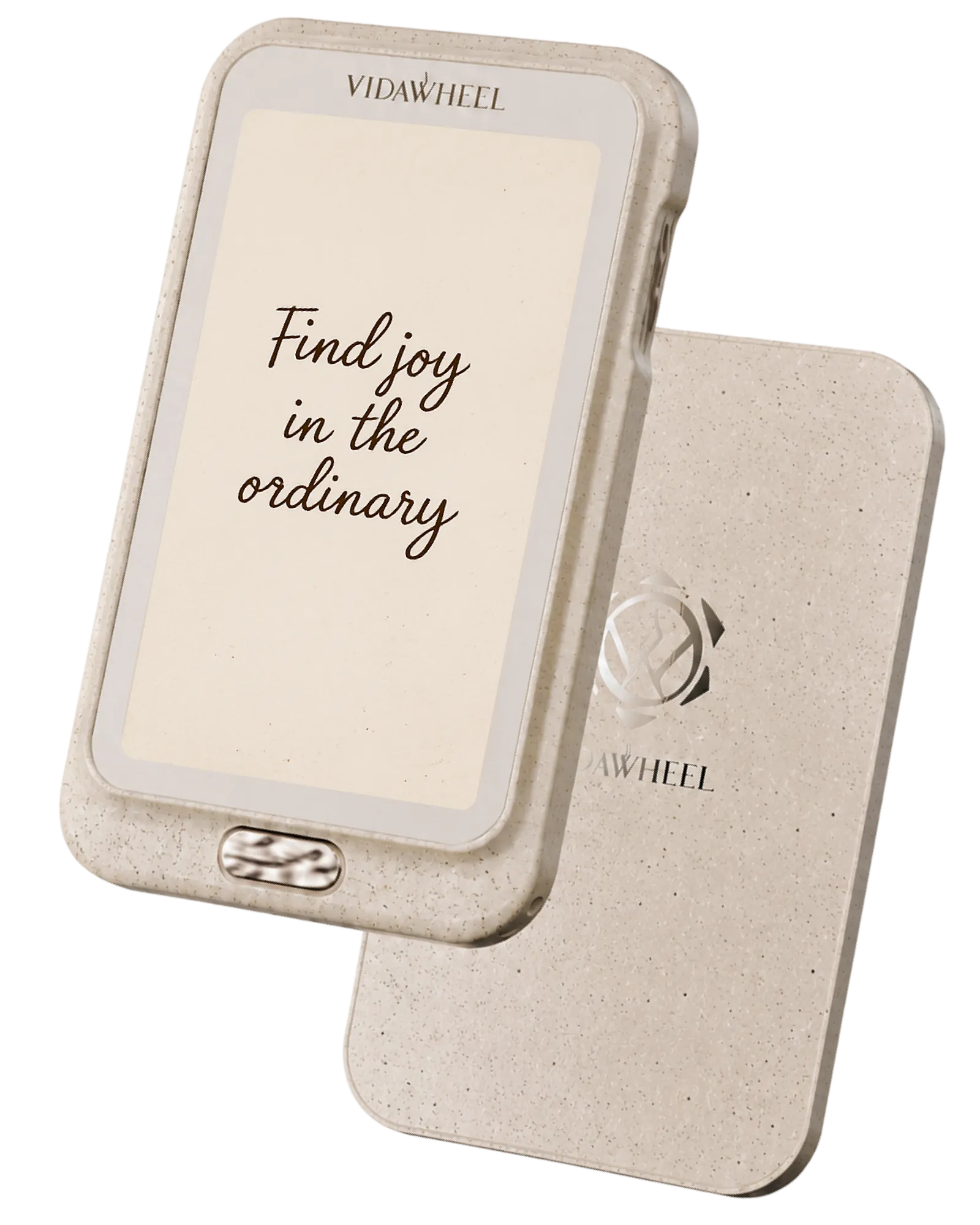 The VidaSnap device in Sandstone, displaying the affirmation 'You are enough, just as you are.'