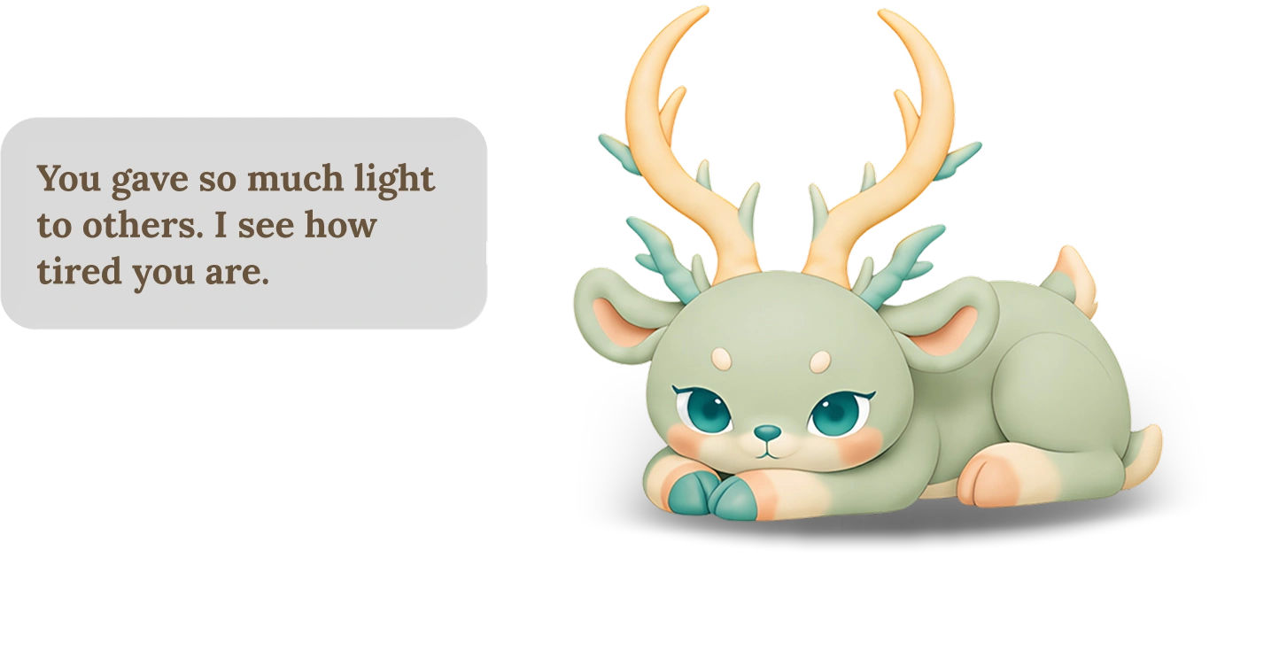 Lumi standing attentively on the mossy stone platform